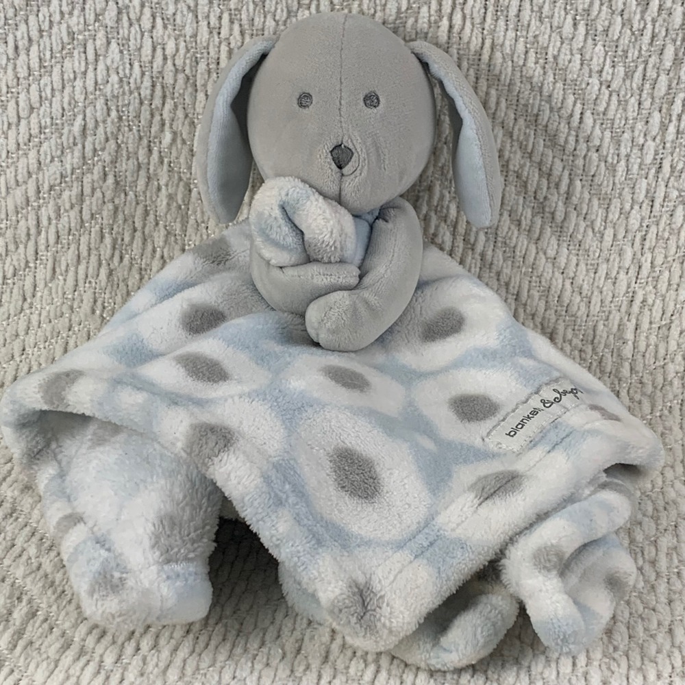 Blankets and Beyond Plush Puppy Lovey Security Blanket‎ Baby Blue Gray